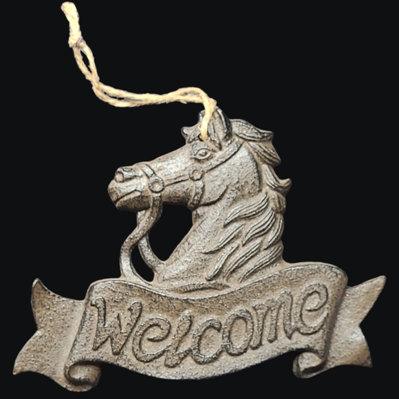 CAST IRON HORESE HEAD WELCOME SIGN - Picture 1 of 4